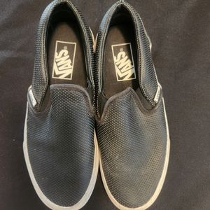 Black Leather Slip On Vans